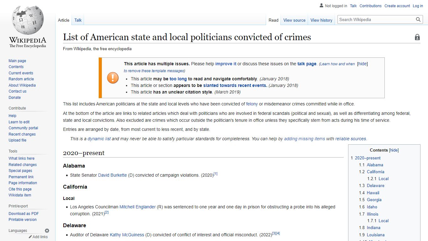 List of American state and local politicians convicted of ...